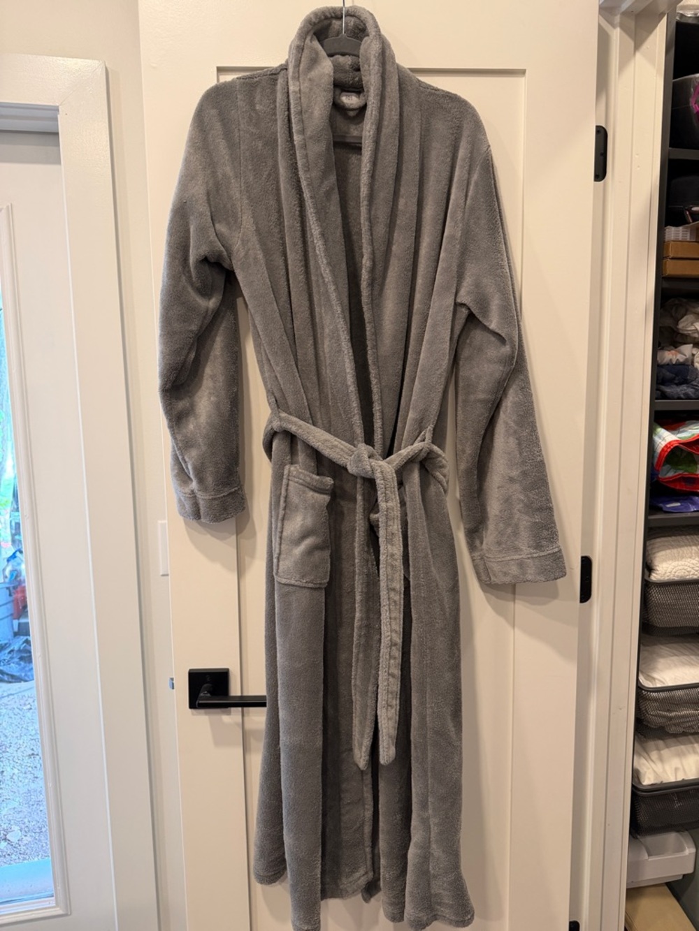 Restoration Hardware Plush Gray Shawl-Collar Bath Robe